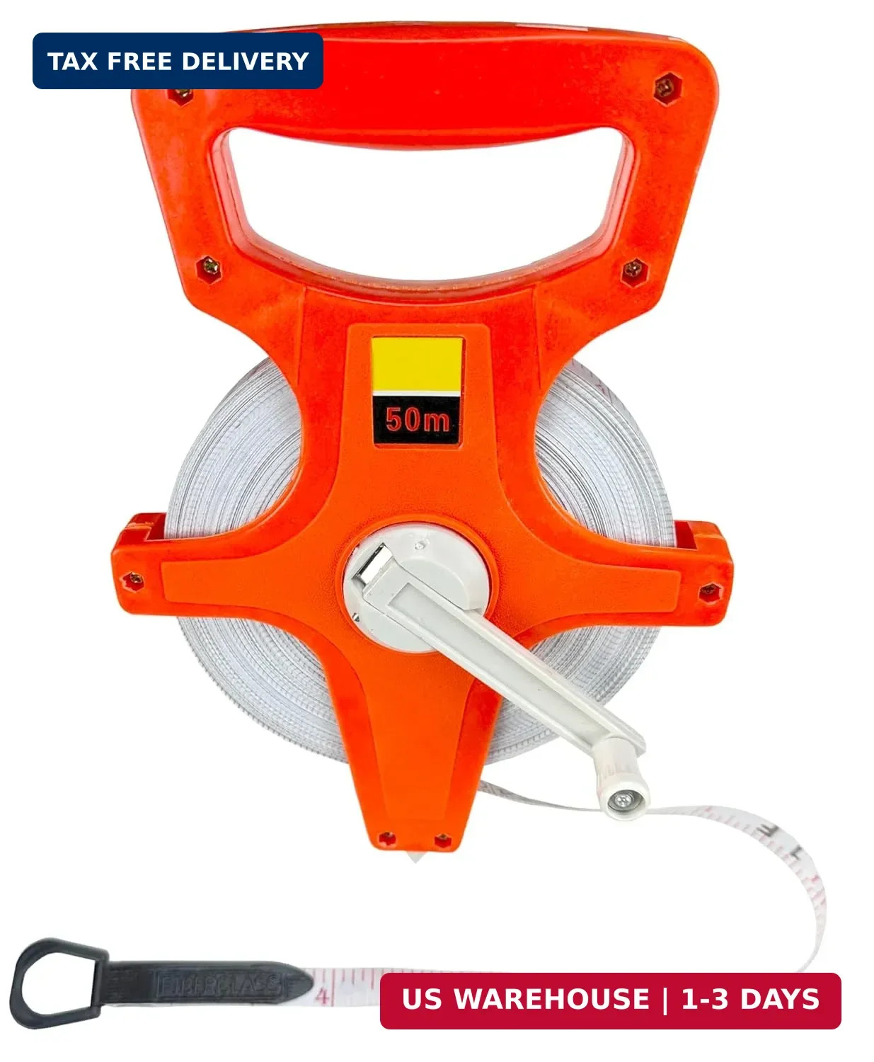55 Yard / 165 Foot Long Open Reel Tape Measure, Orange, SAE & Metric Scales, Dur