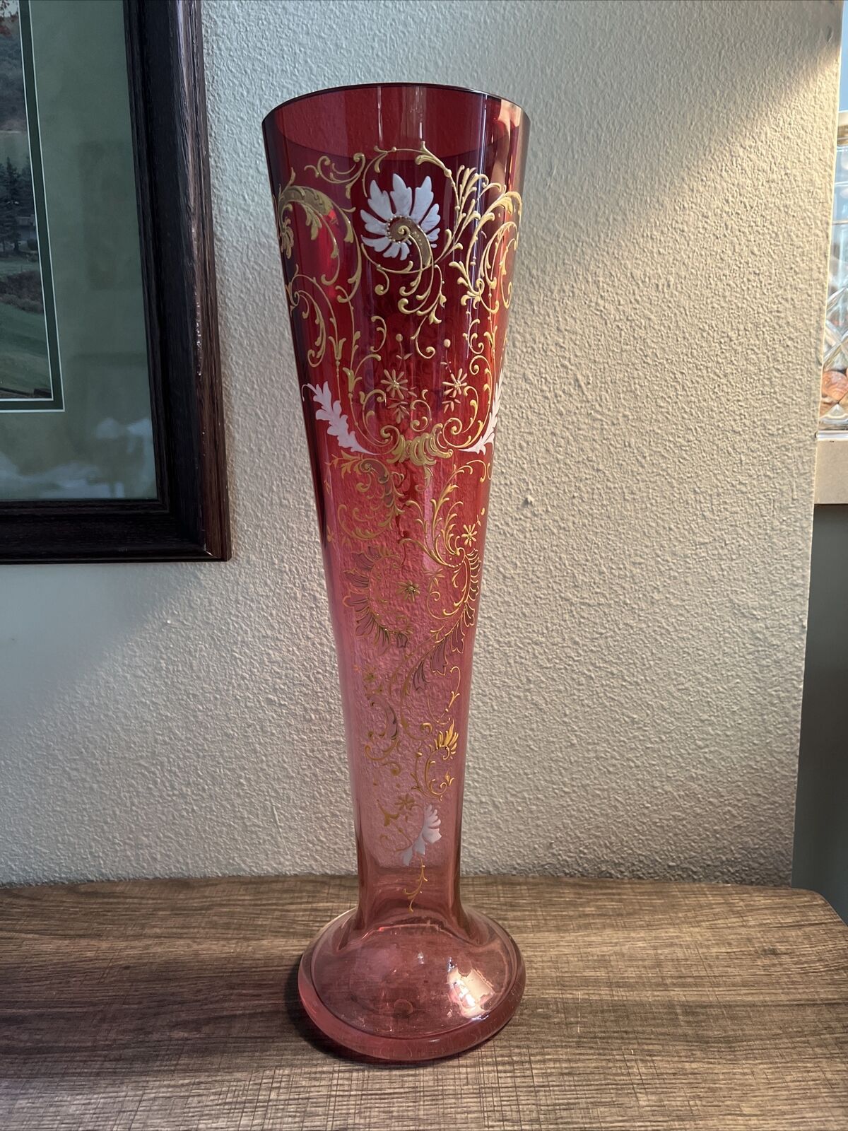 Antique ?Victorian? Cranberry Glass UNIQUE ONE OF A KIND VASE GREAT CONDITION