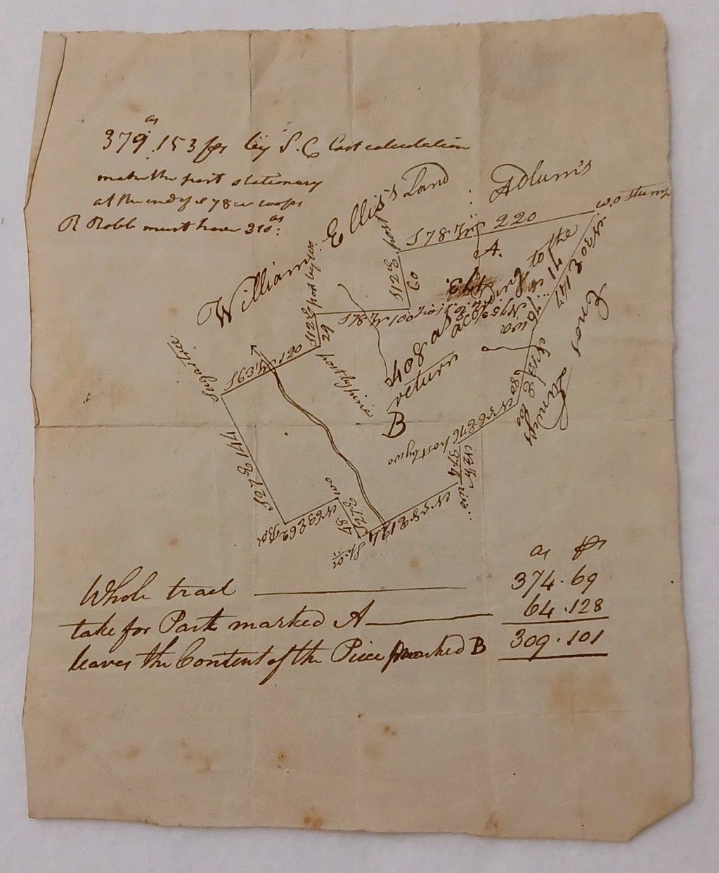 1790s Pennsylvania Colonial Land Speculation Plat Map Hand Drawn Bounds Map