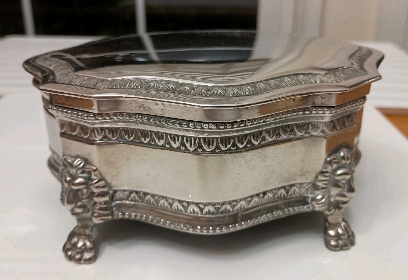 EleganSilverplate Jewelry Box Silver...With Blue Velvet or Velour Lining, 6 25\