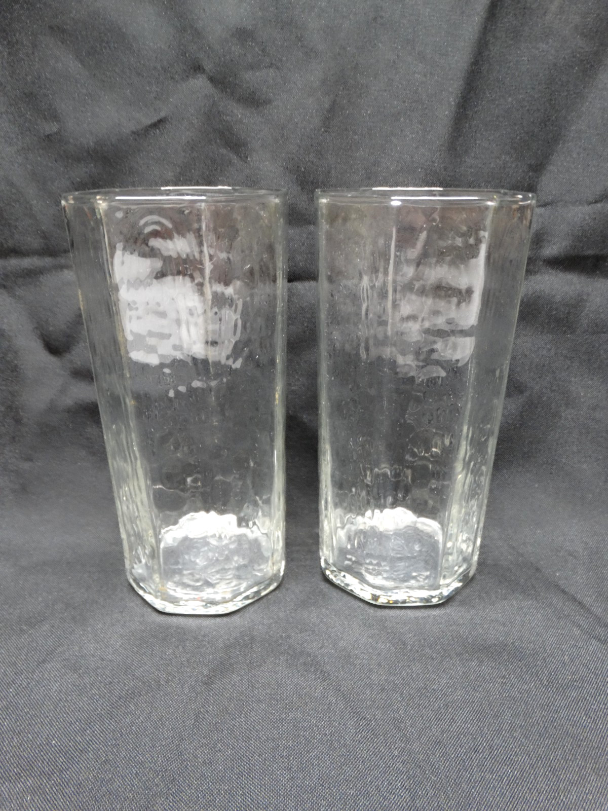 Set of 2 Vintage Libbey Facet Clear Textured Octagon Highball Glasses 6\