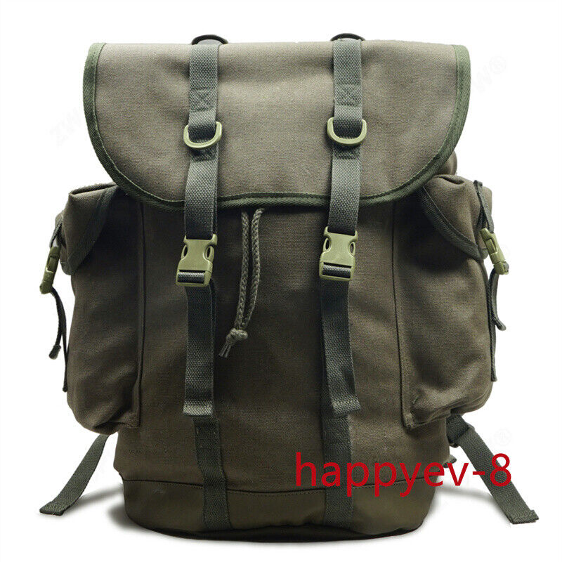 German Army Mountain Backpack Canvas Bag Outdoor Large Capacity Green 35l New