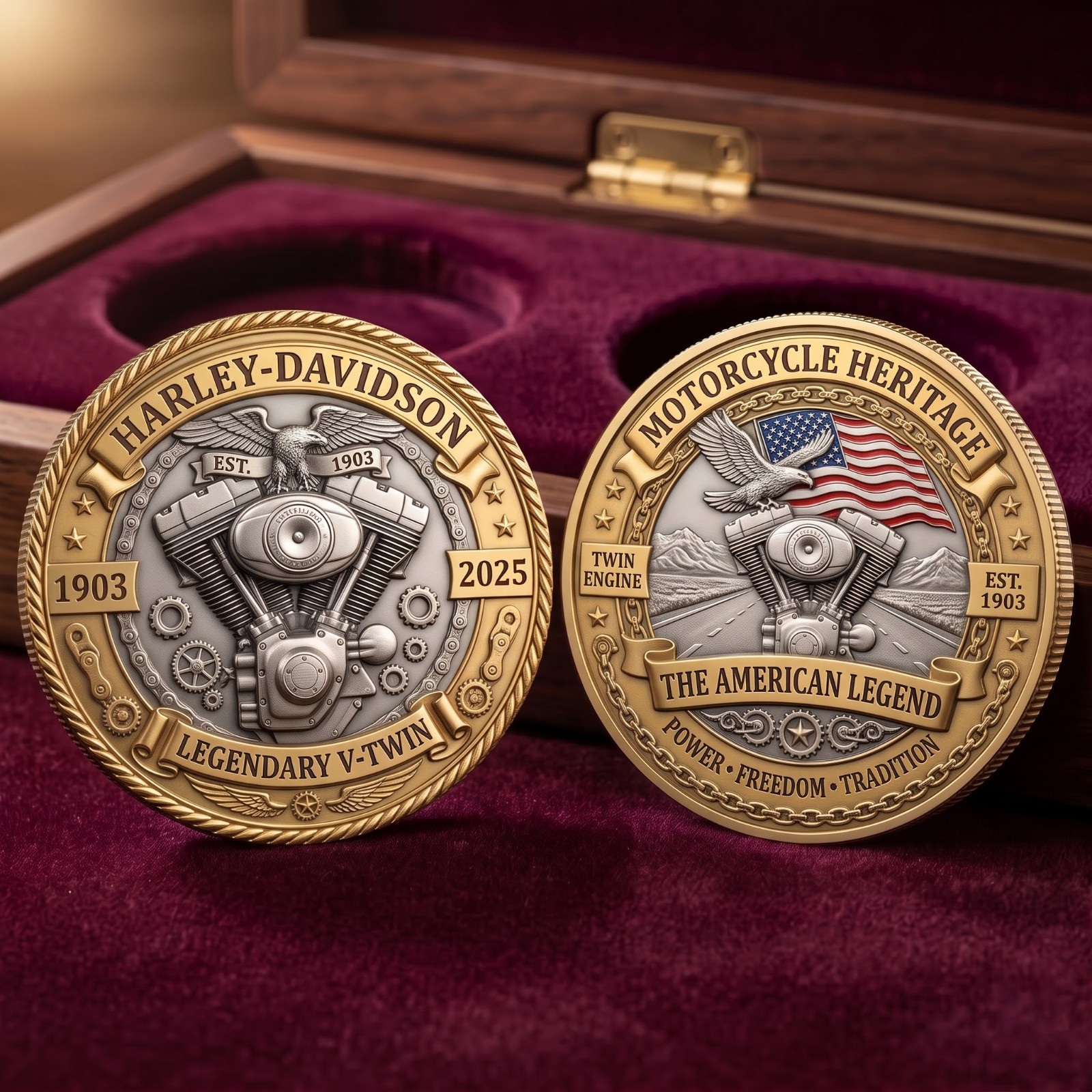 Harley-Davidson V-Twin 1903-2025 Commemorative Coin Motorcycle Collector Gift