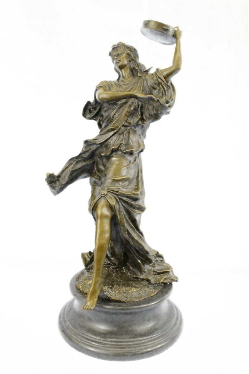 Bronze sculpture of a woman playing  tambourine Handcrafted by Lost Wax Method