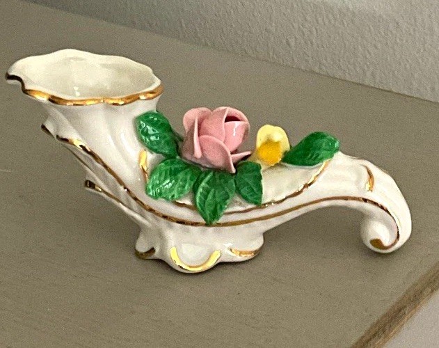 Lefton Hand Painted Porcelain Taper Candle Holder Floral Roses 1950s