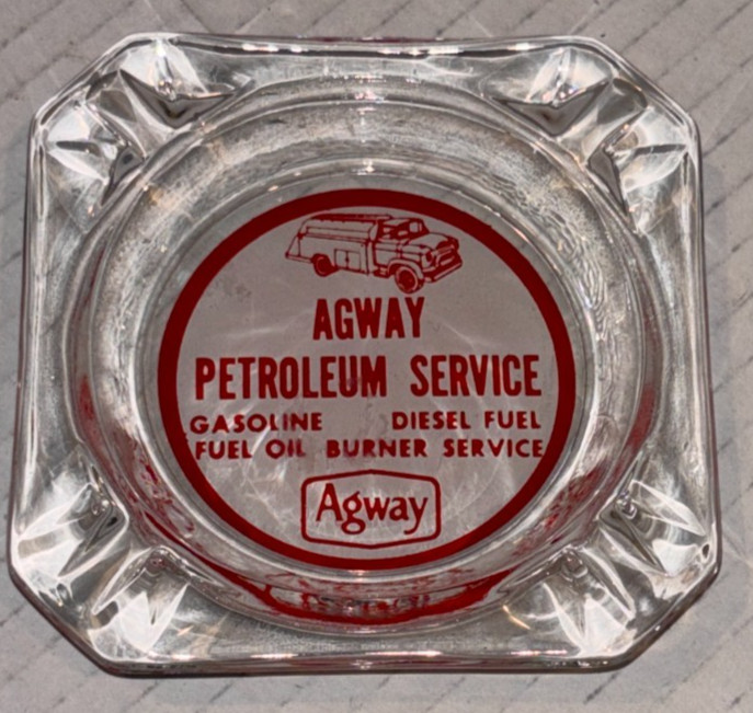 Vintage, AGWAY PETROLEUM SERVICE, Glass Ash Tray (3-1/2 Inches Sq, No Chips) Vintage, AGWAY PETROLEUM SERVICE, Glass Ash Tray (3-1/2 Inches Sq, No Chips)