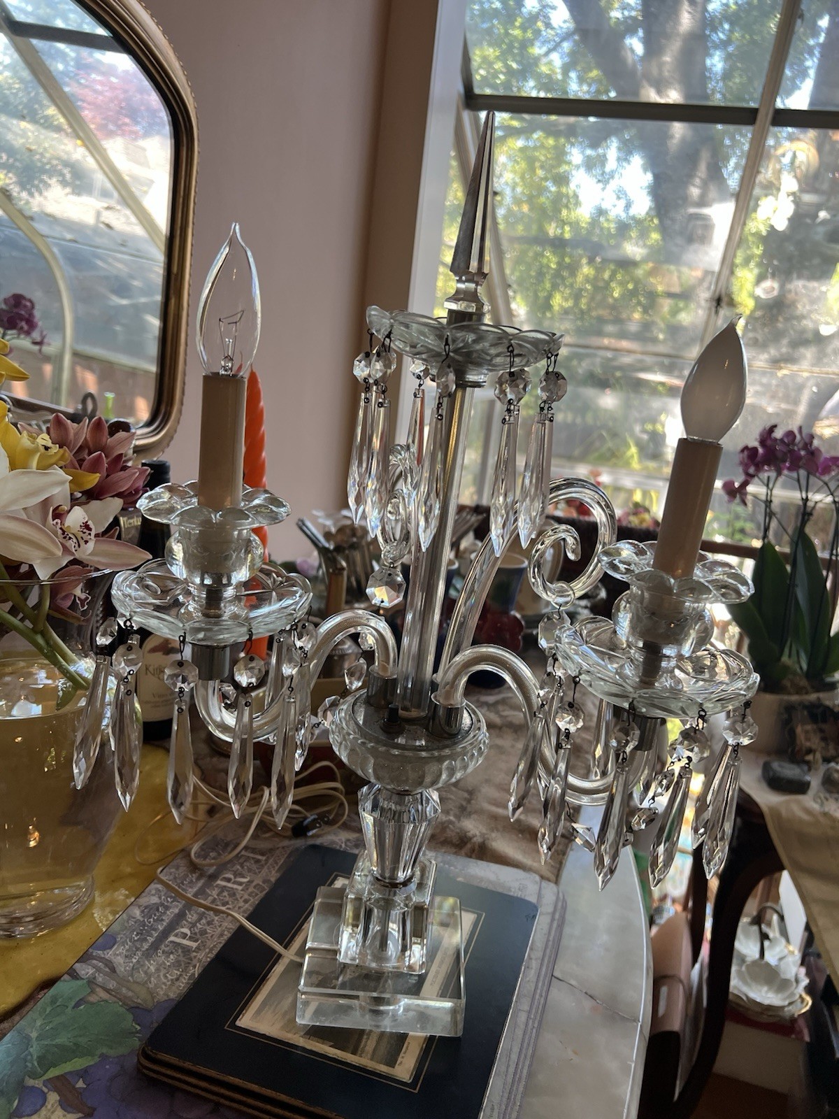 crystal candelabra pair med 20 Century