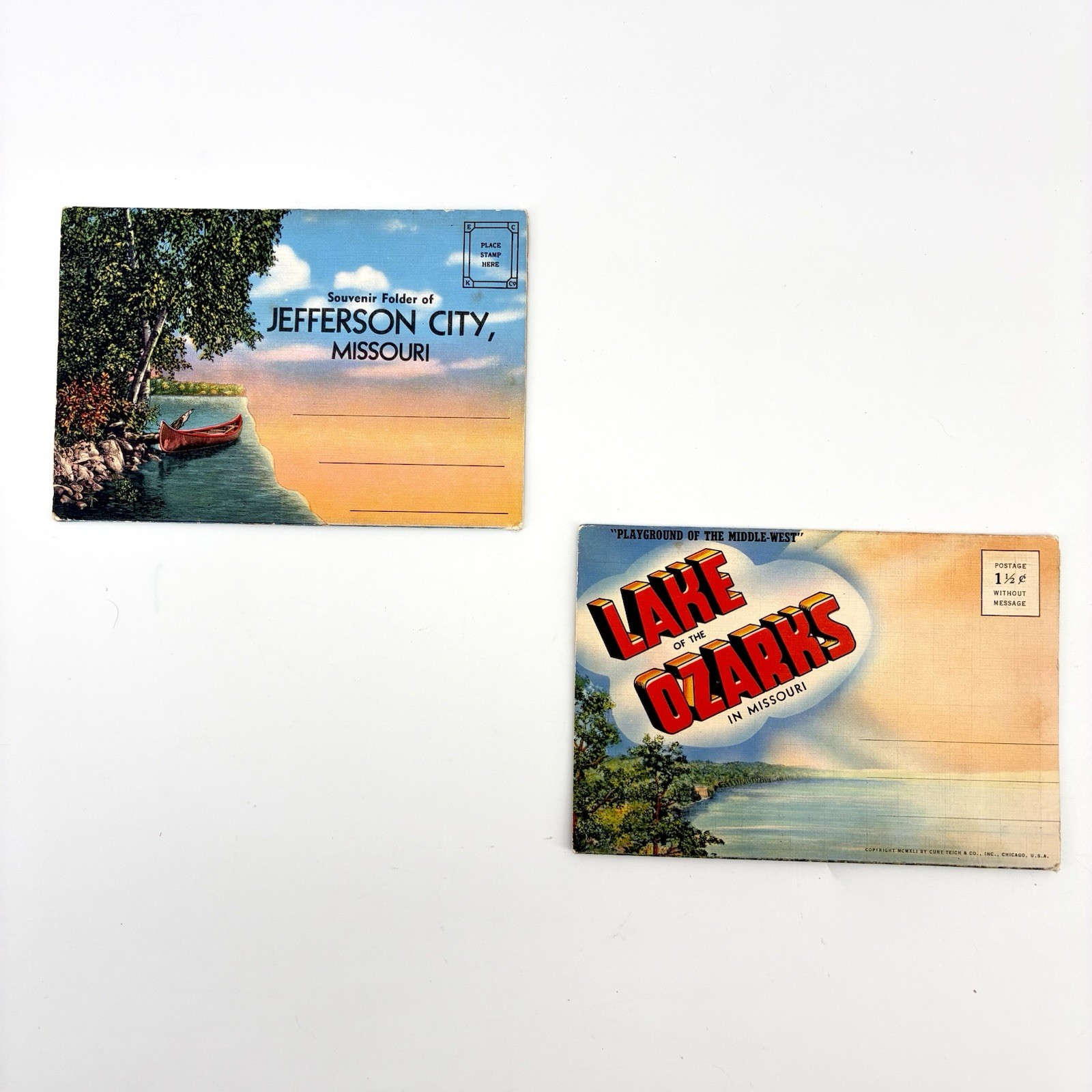 2 Antique 1940s Missouri Souvenir Postcard Folders Lake Ozarks (PB3)