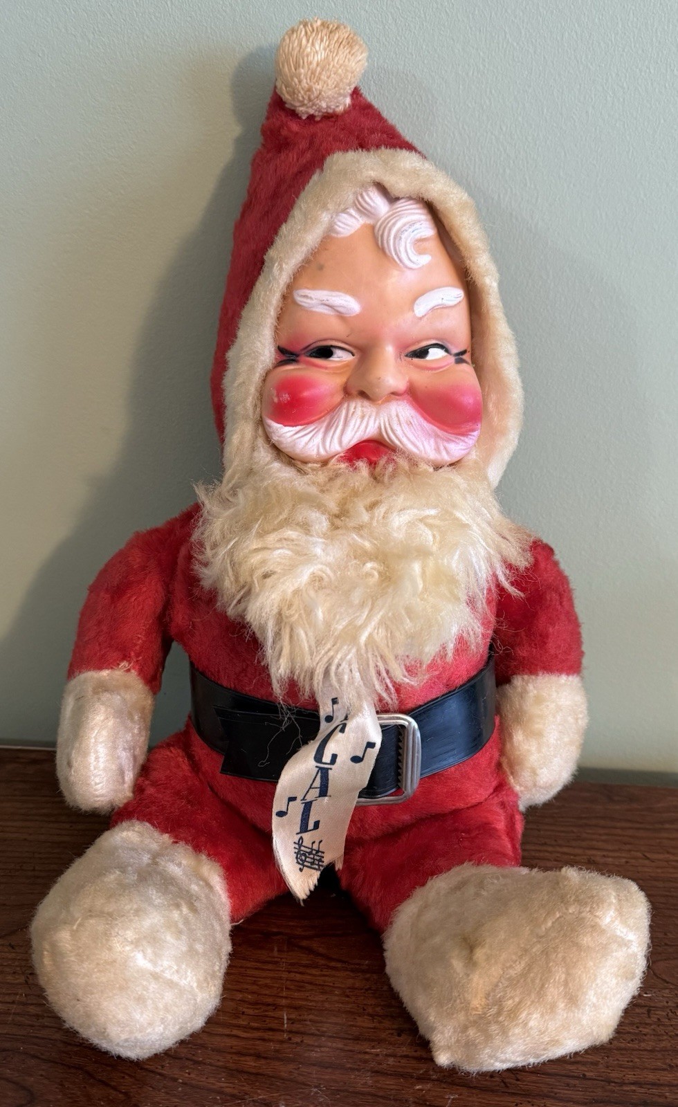 VTG 1950s Musical Rubber Faced Santa Claus Plush Stuffed Doll 18\