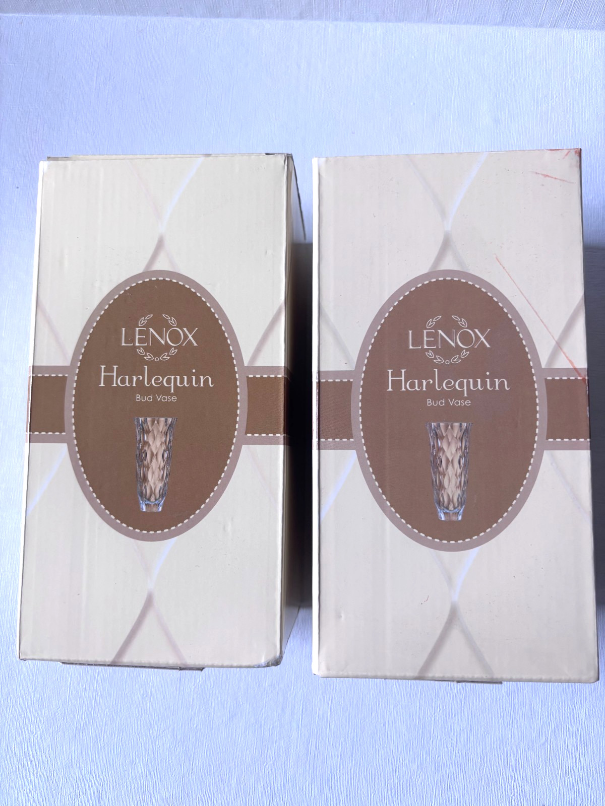 Lenox Harlequin Lead Crystal Bud Vases 7” – Pair, NIB, Made in Germany