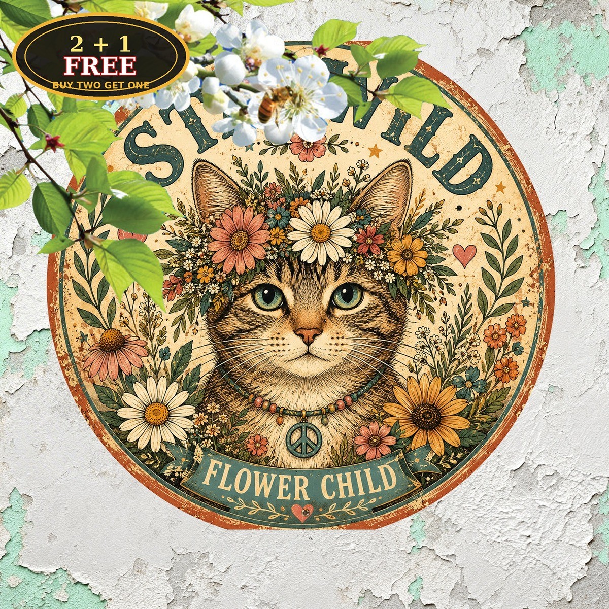 Stay Wild Floral Sign Bohemian Botanical Inspirational Round Metal Plaque 8x8