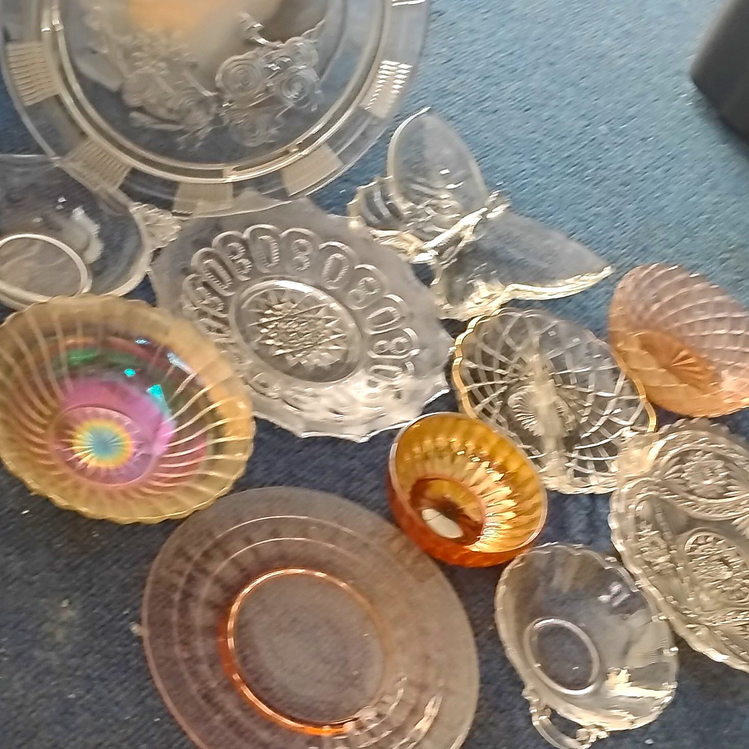 Vintage Glassware  Lot 10pc - Depression, Carnival, Pressed & Molded Glass