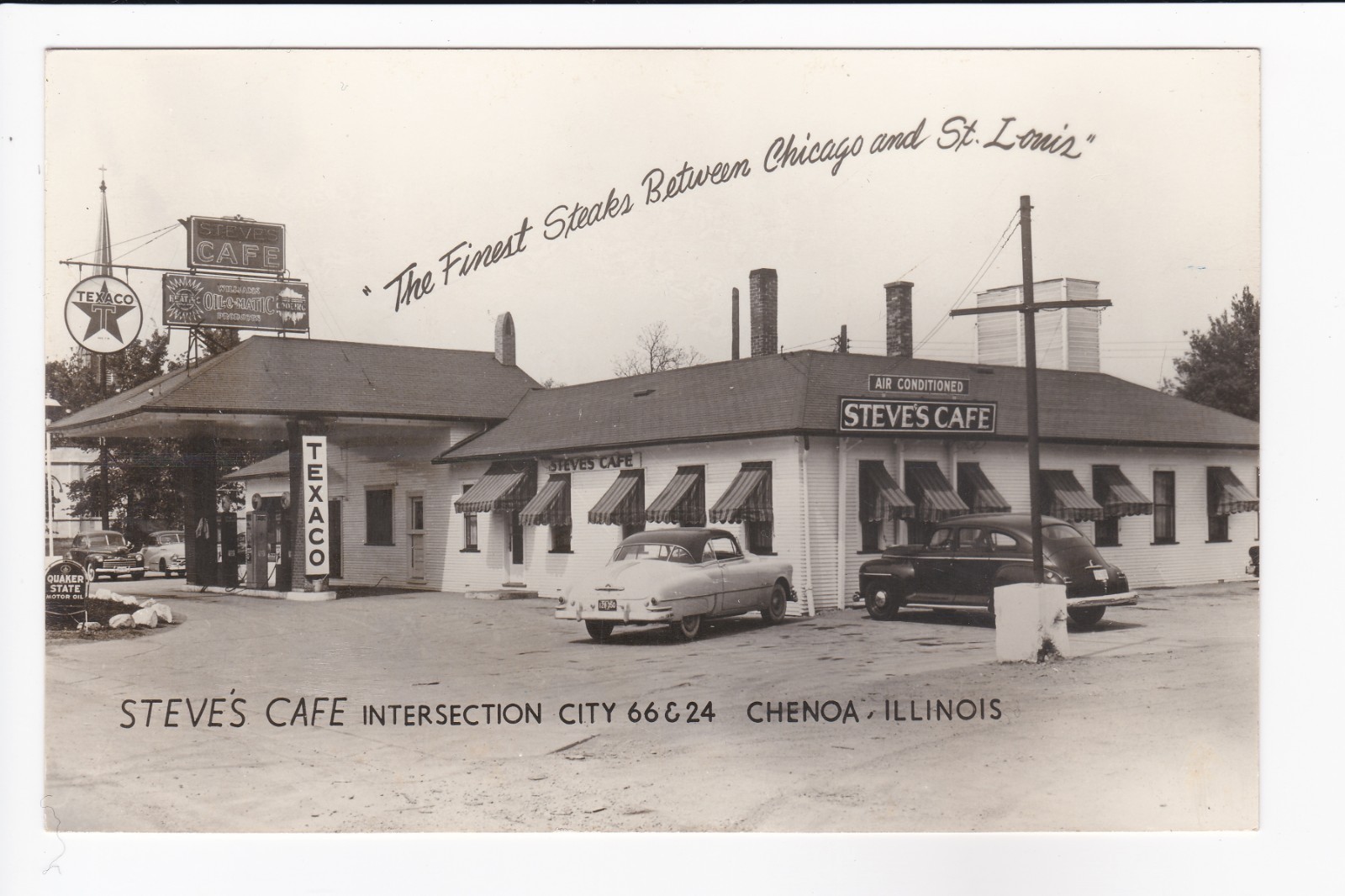 Steve\'s Cafe Chenoa Illinois Texaco Gas Station Quaker State Motor Oil RPPC