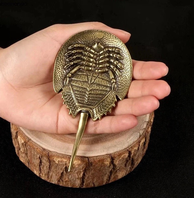 Brass Horseshoe Crab Animal Figurine Miniature Statue Table Home Decoration Toy