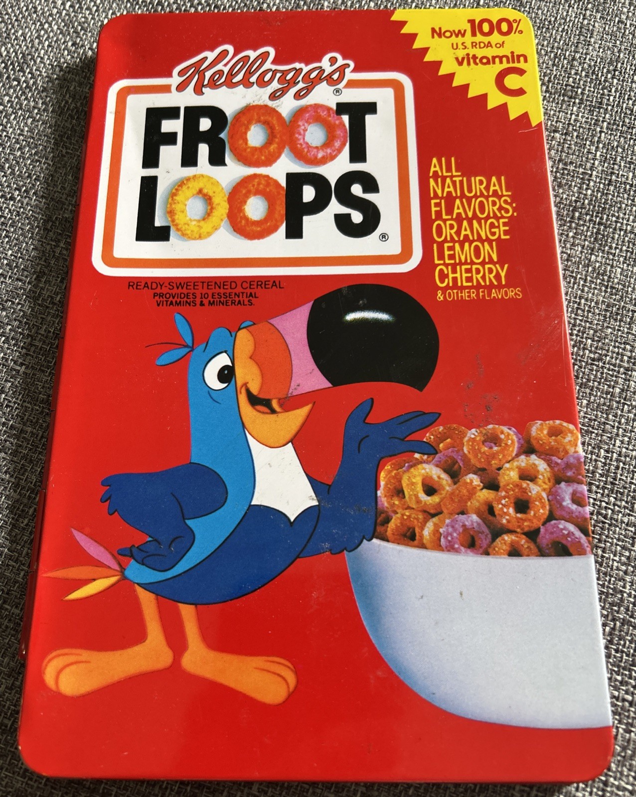 Vintage 1984 Kellogg’s Froot Loops Collectable Decorative Tin W Writing Pad Rare