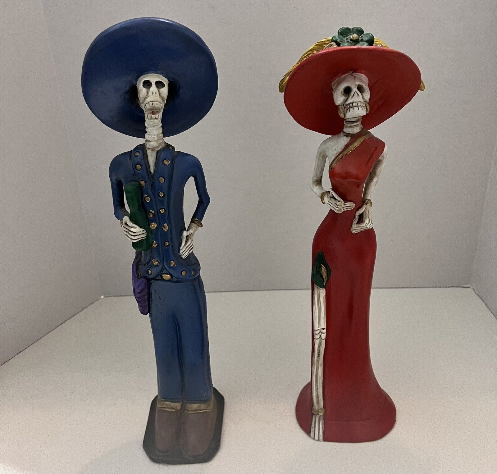 Vtg Hand painted Catrina & Catrin Couple Day Of The Dead Statues