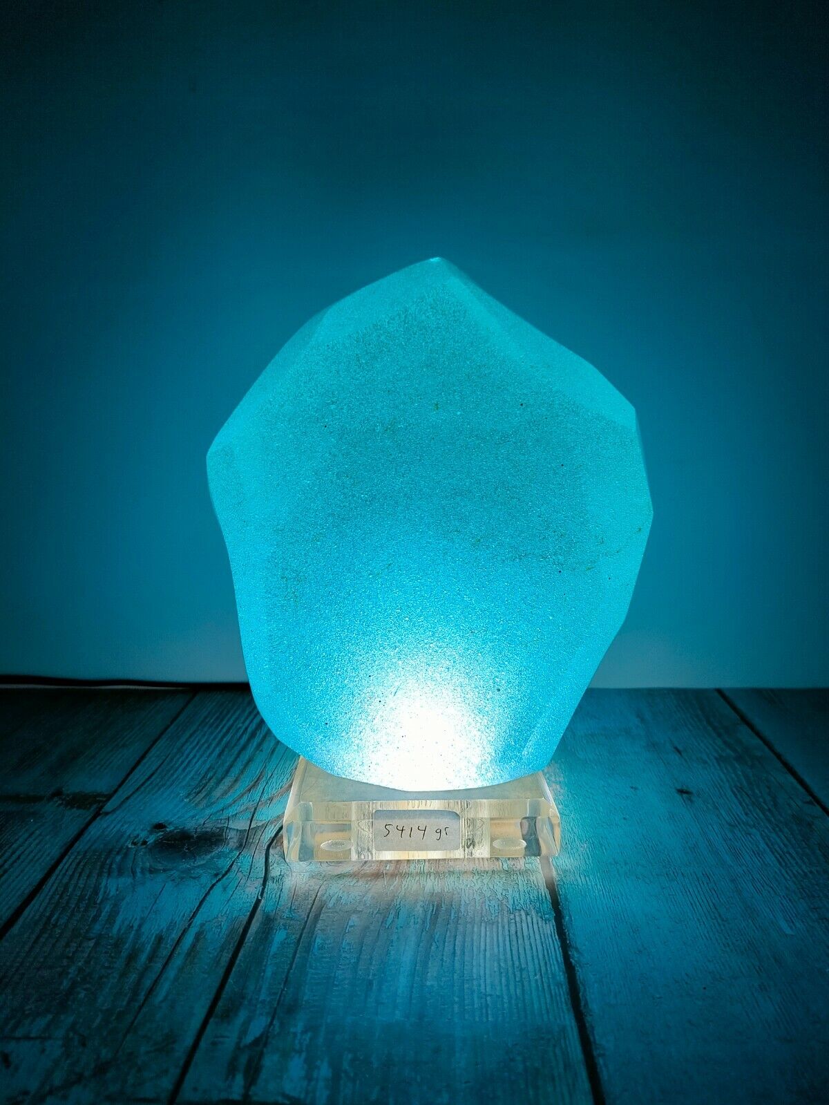 Andara Crystal Cutting Aqua Blue bubble 5414gr with base, lamp & dimmer
