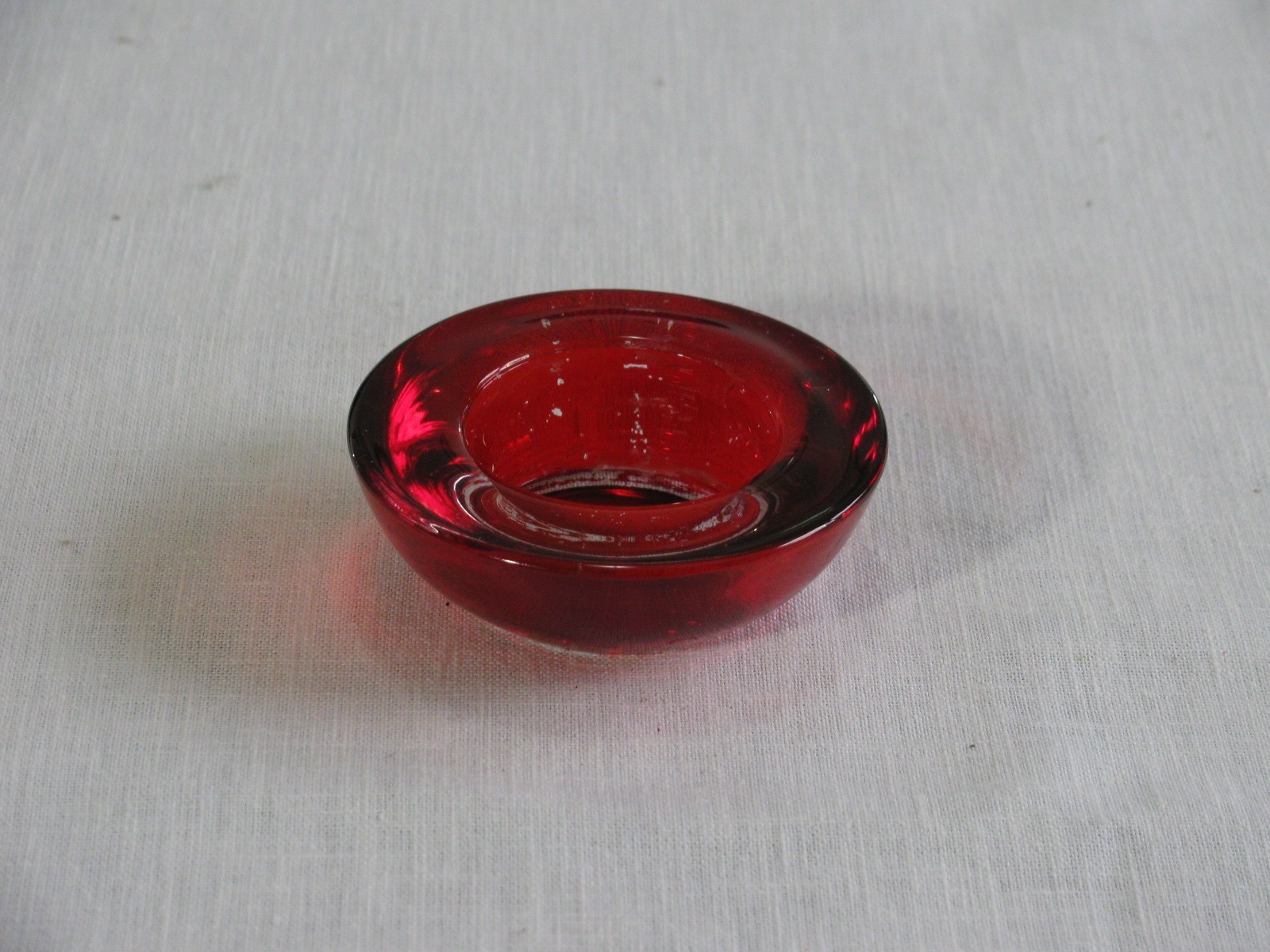 Vtg Heavy Red Glass Tealight Candle Holder, Unmarked