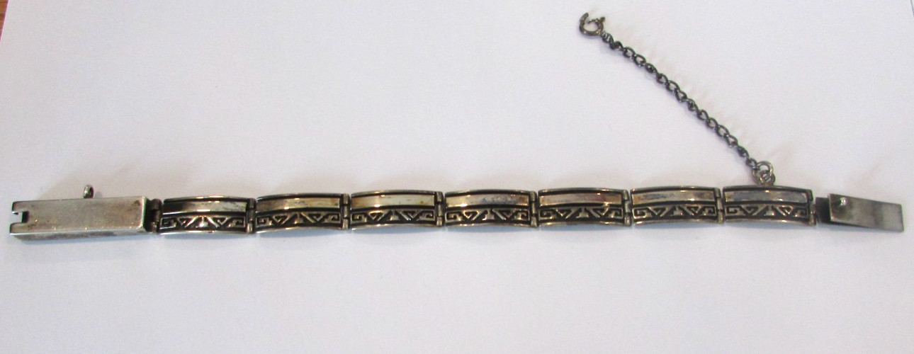 Vintage Navajo CALVIN BEGAY Sterling Silver Tile Design Link Bracelet 7