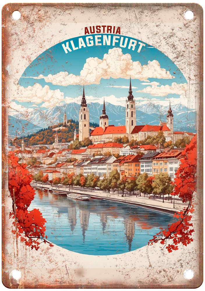 Vintage Klagenfurt Austria Retro Look Travel Poster Metal Sign T2760 Vintage Klagenfurt Austria Retro Look Travel Poster Metal Sign T2760