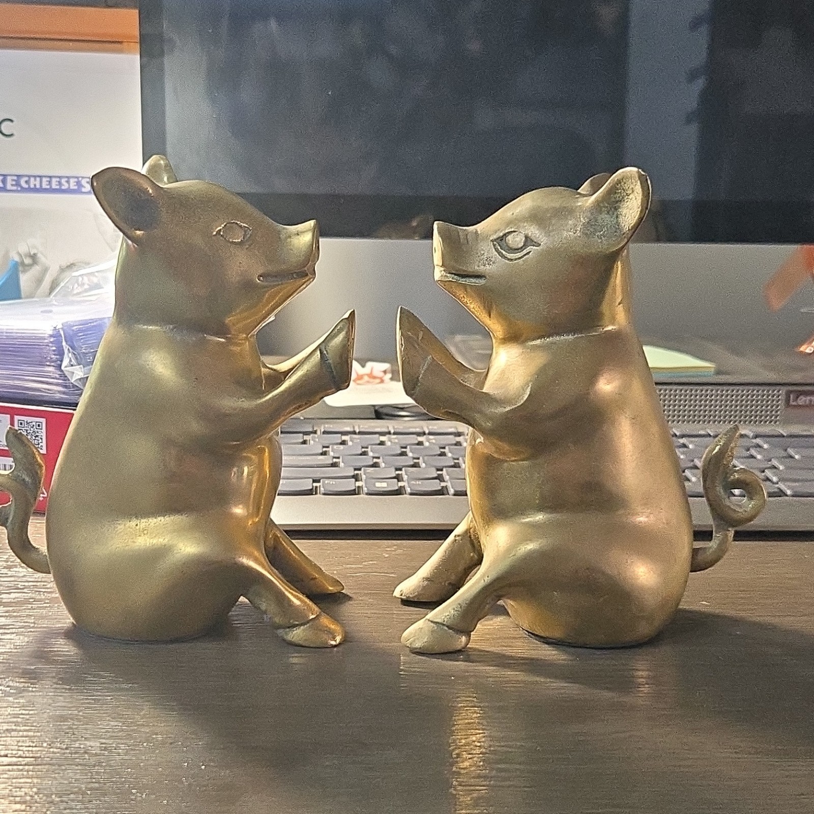 Vintage Heavy Brass Piglet Book Ends