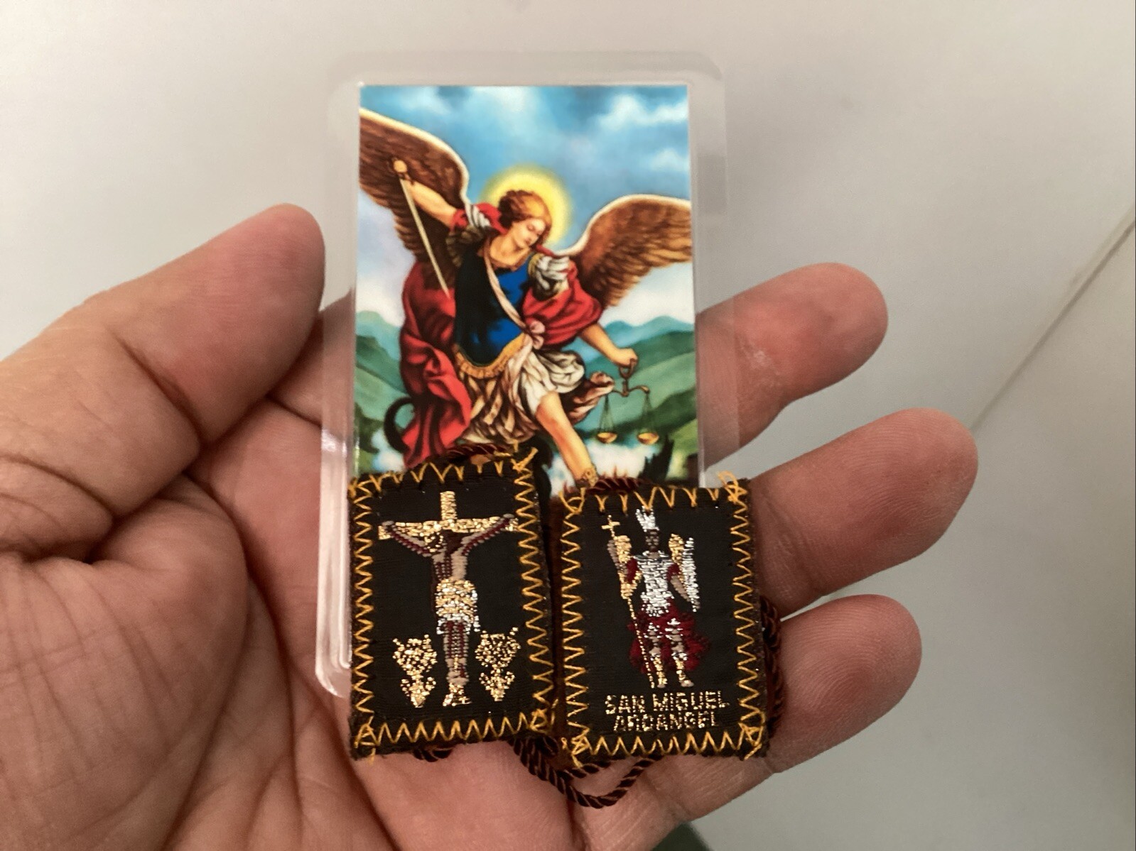Lot 5 Pcs Escapular St Michael Brown Escapulario San Miguel Protección prayer Lot 5 Pcs Escapular St Michael Brown Escapulario San Miguel Protección prayer