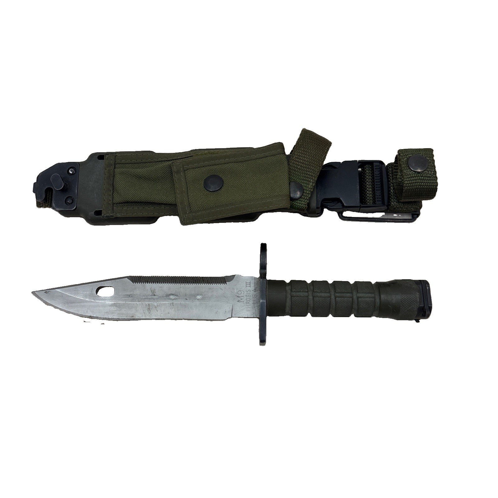 USGI M-9 Phrobis III Fixed Blade Bayonet With Scabbard US Army Good Condition