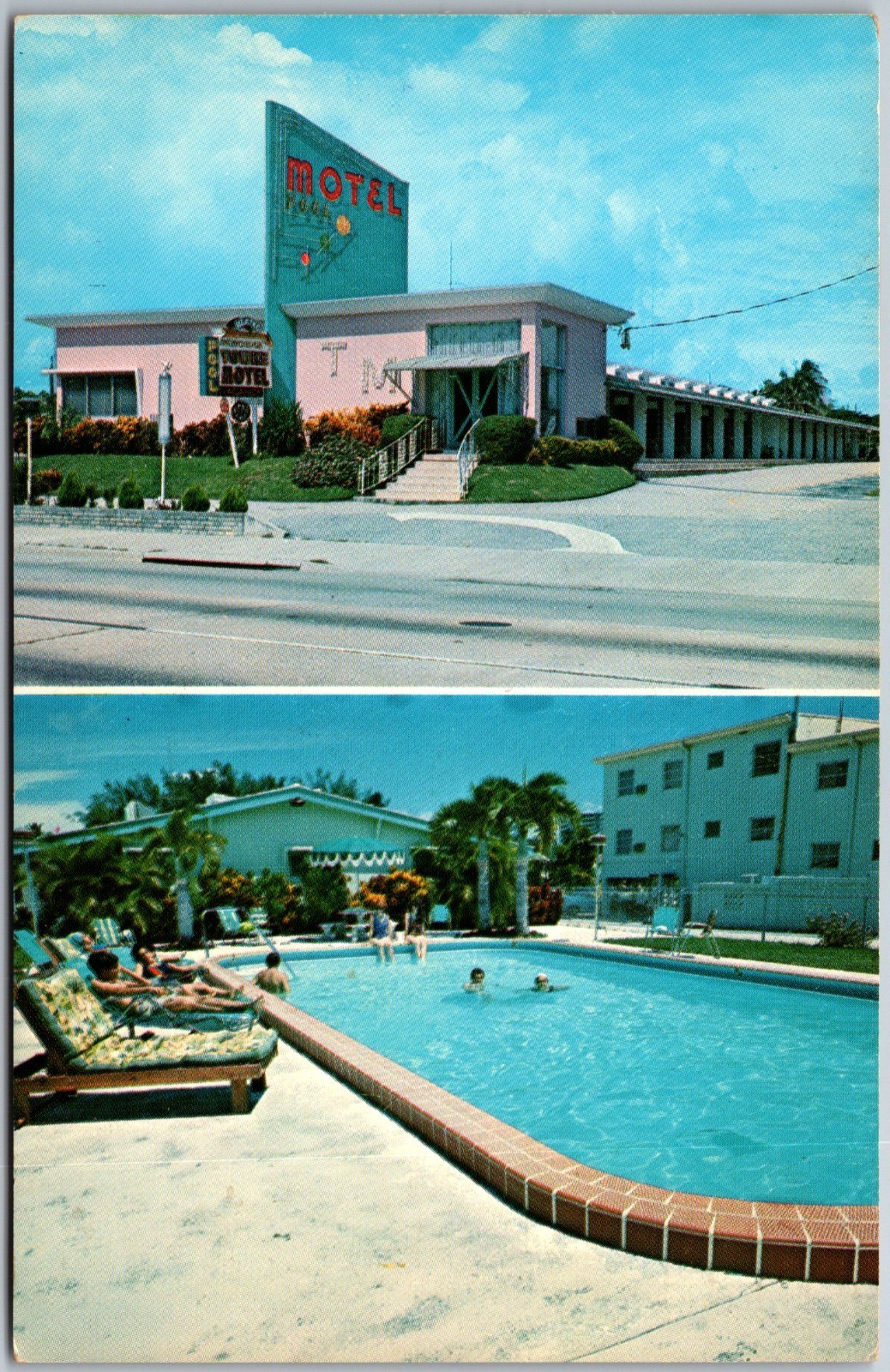 Multi View Miamis Friendliest Towne Motel Pool Swimmers Miami Fla Postcard I663