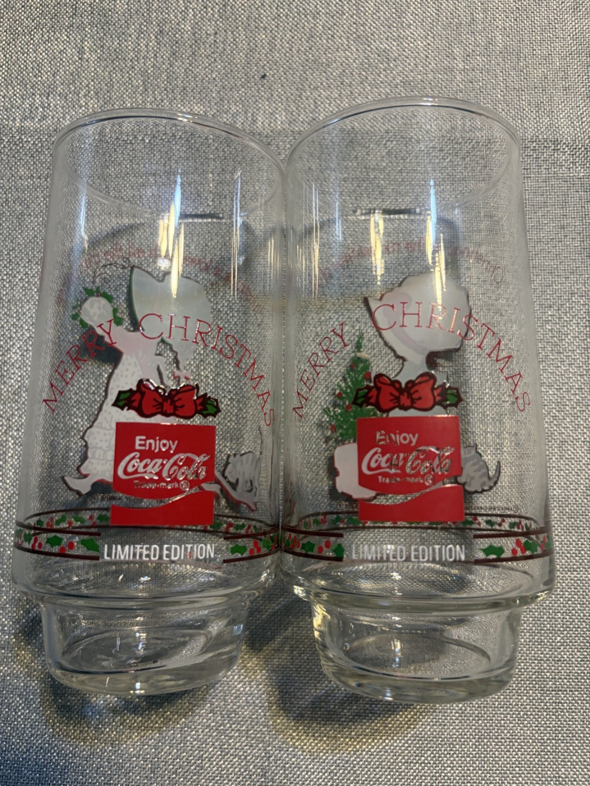 Holly Hobbie VTG 1970s Set of 2 American Greetings/Coca-Cola LTD Christmas Glass