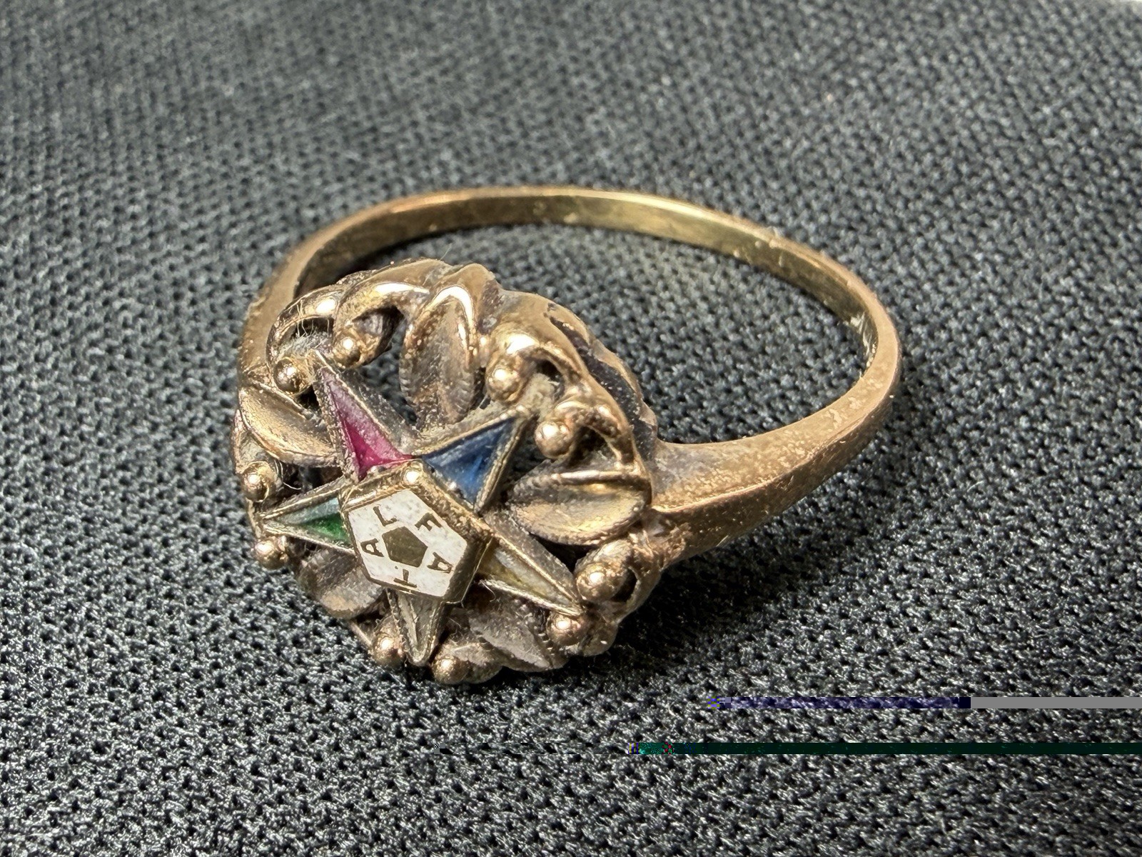 Vintage 10K Yellow Gold Eastern Star Fraternal Ring  Multi Stone Size 8.5 & 2.7g