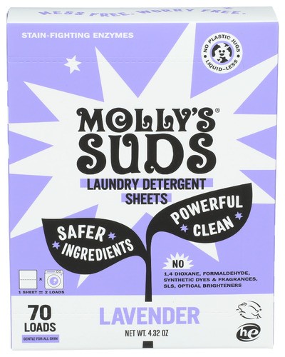 Mollys Suds Laundry Sheets Lavender 4.32 Oz Pack Of 6