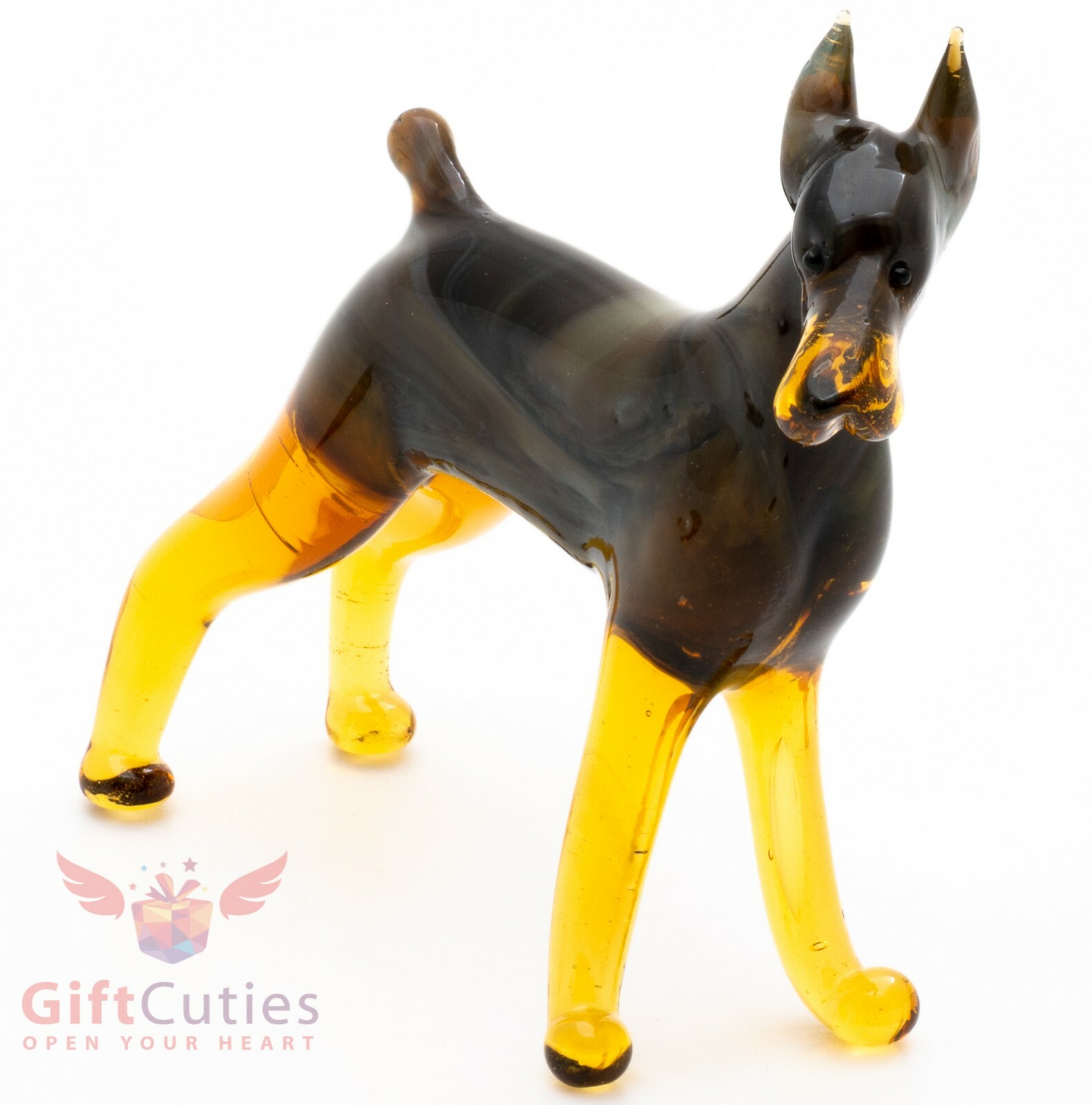 Art Blown Glass Figurine of the Dobermann Doberman Pinscher dog