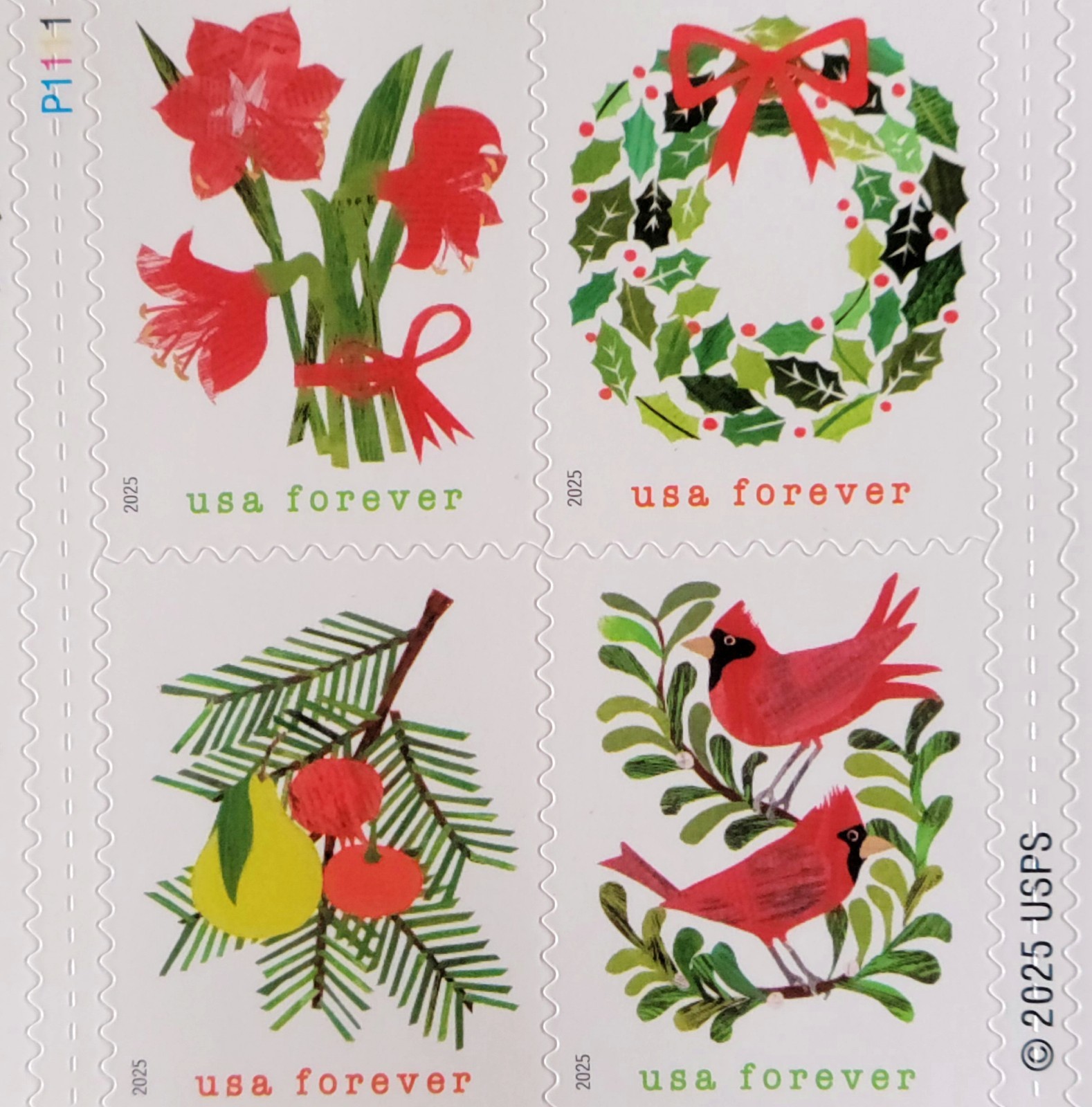 HOLIDAY CHEER SHEET OF 20 FIRST CLASS LETTER STAMPS