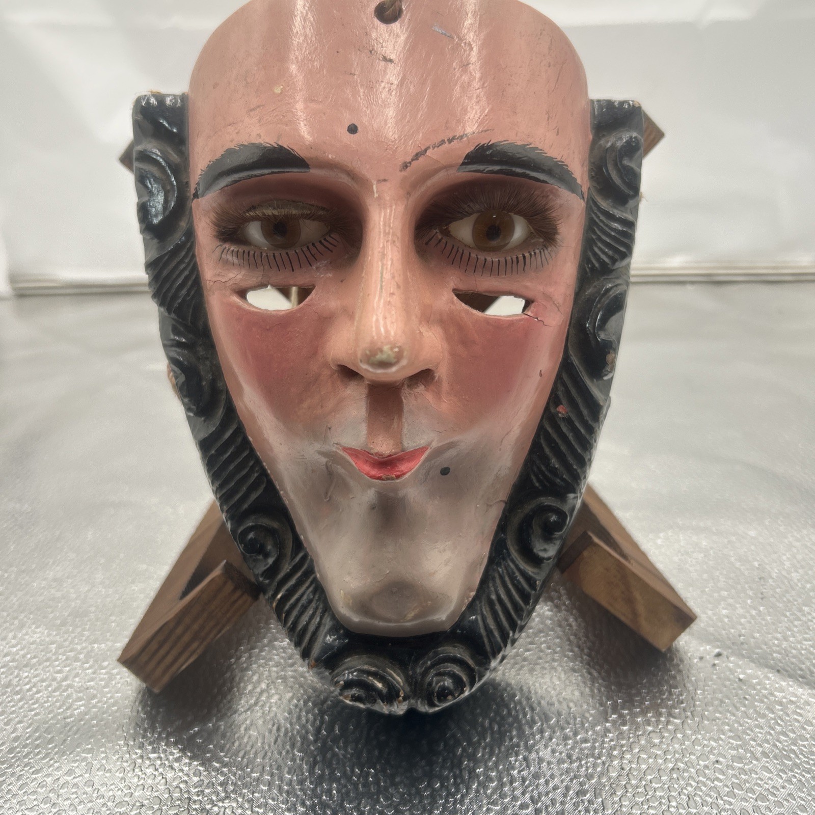 VINTAGE PARACHICOS MASK HAND CARVED WOOD MEXICAN FOLK ART CHIAPAS GLASS EYE 1930