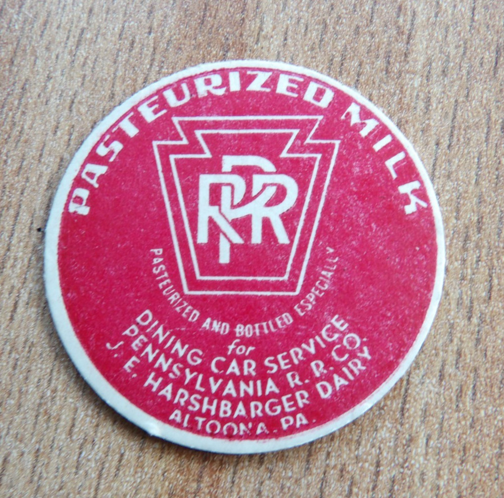 Vintage 1950's PRR Milk Bottle Cap J.E. Harshbarger Dairy Altoona Pa. Railroad