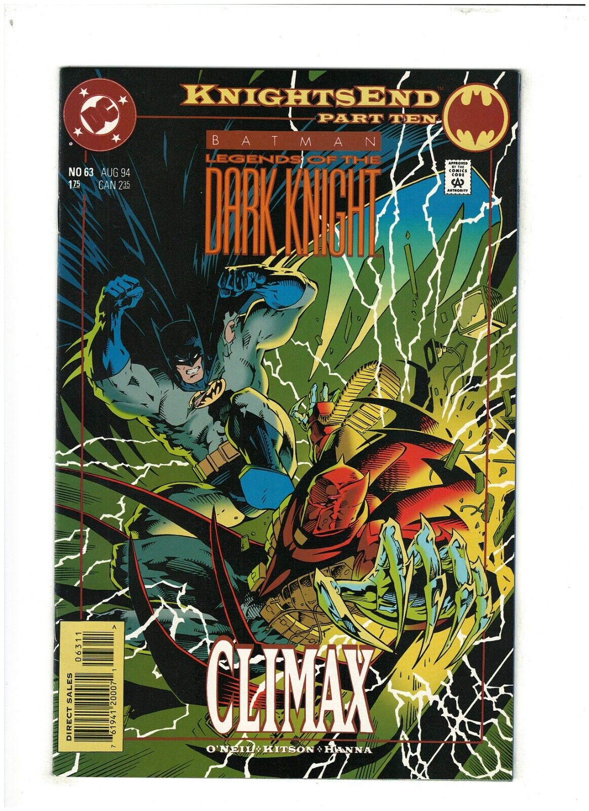 Batman Legends of the Dark Knight #63 NM- 9.2 DC 1994 Knightsend pt10 vs. Azrael