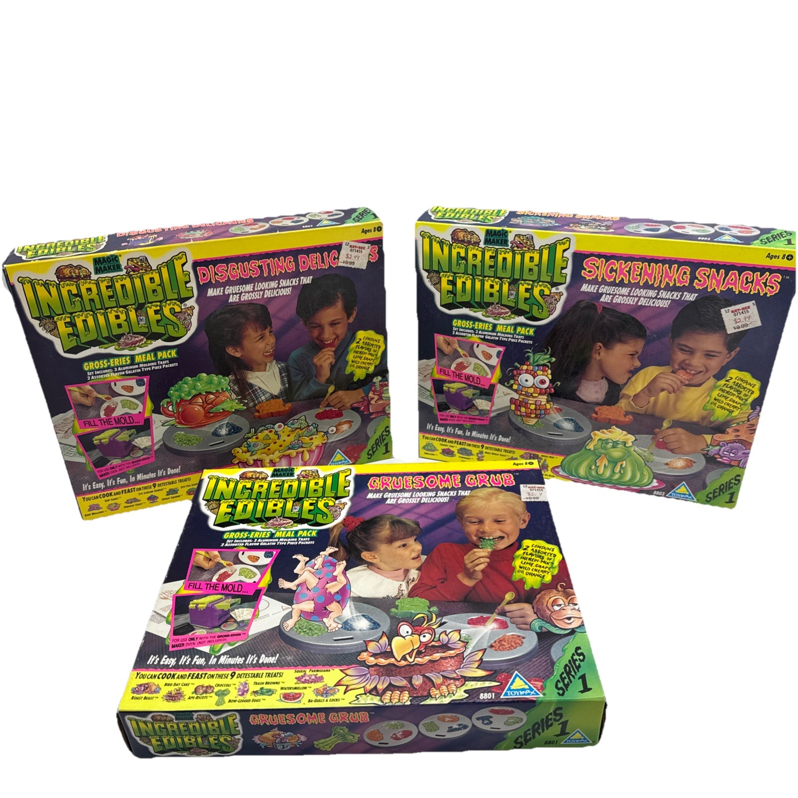 NEW SEALED Incredible Edibles Sickening Snacks Series 1 Vintage LOT OF 3