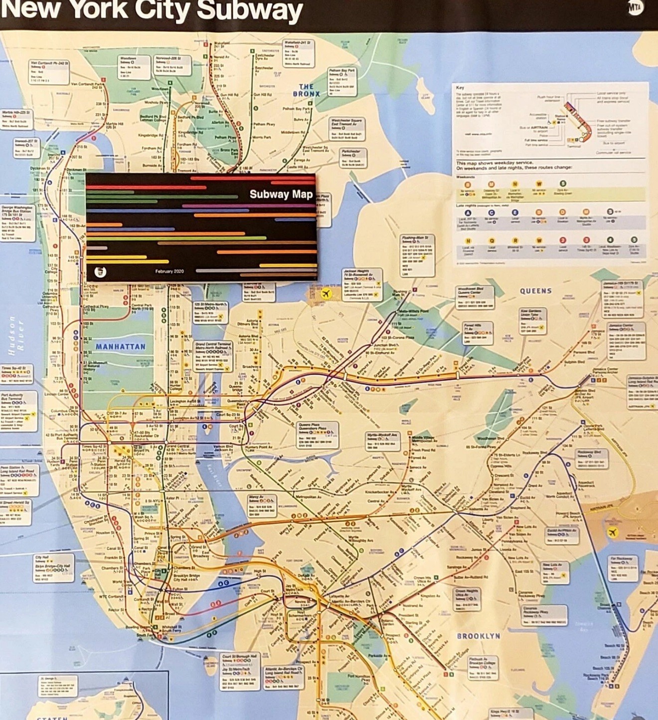 New York City MTA Transit NYC Subway Train Map 2020 Version Full Size 23x32