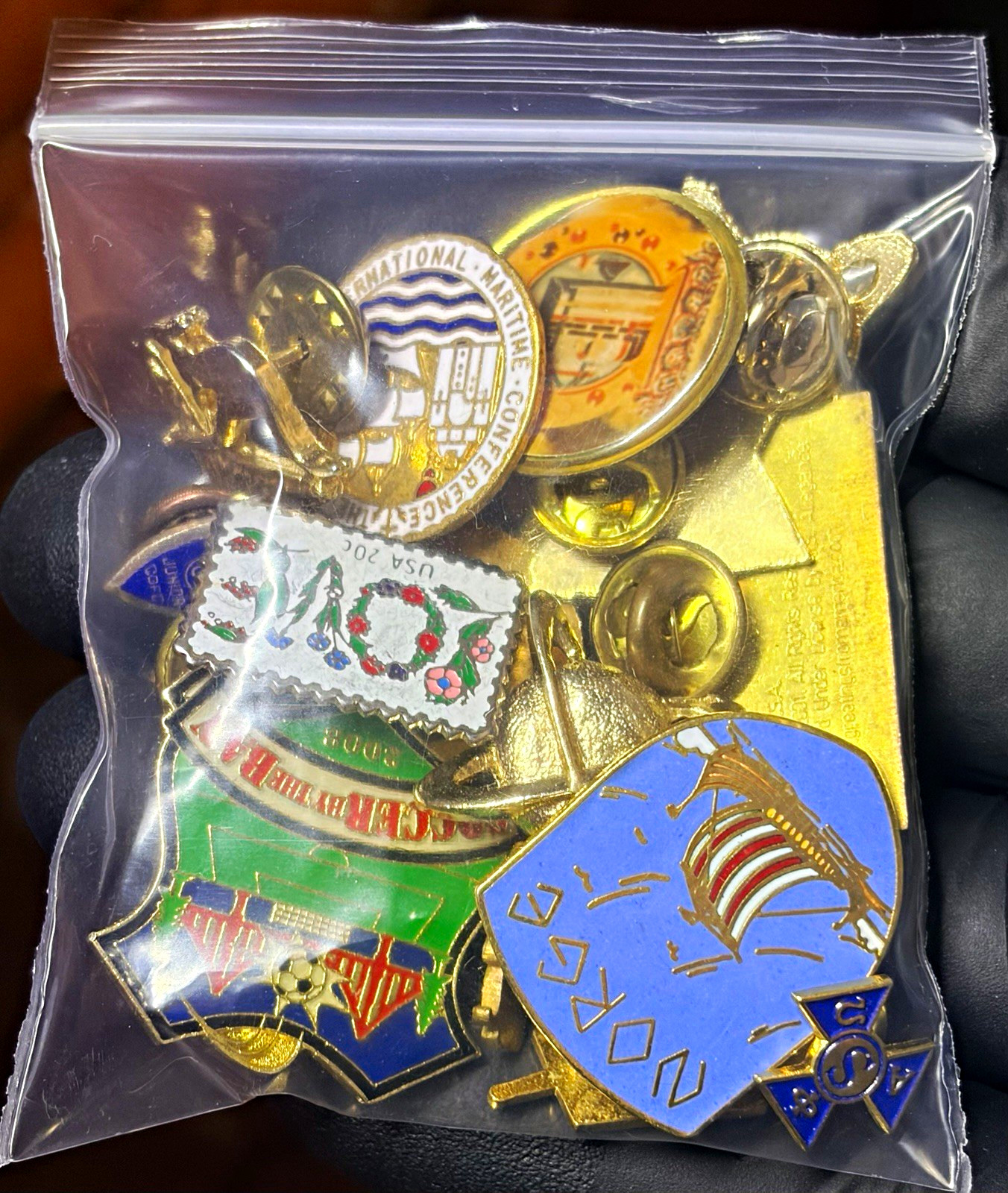 Vintage Lapel Pin Lot 20 Mixed Enamel Pins Complete w/ Backs 