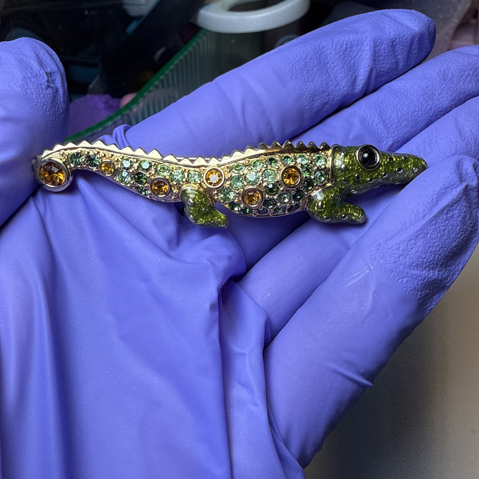 SIGNED SWAROVSKI CRYSTAL ALLIGATOR PIN/BROOCH 22KT GOLD PLATING RETIRED RARE