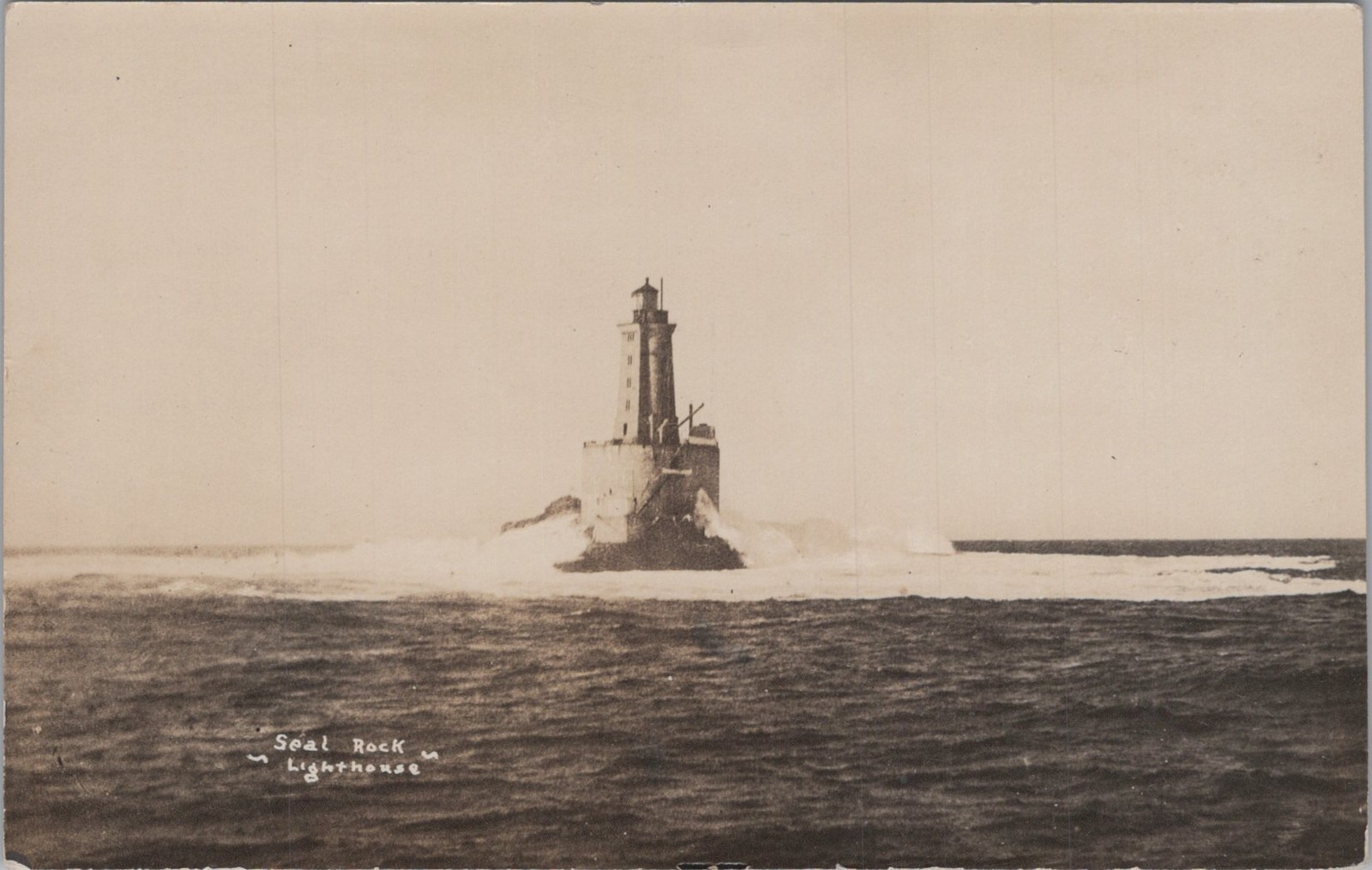 Seal Rock Lighthouse Crescent City CA St George Reef RPPC Ocean 1930s Postcard