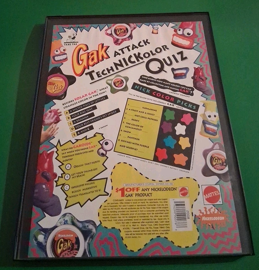 Nickelodeon Gak Attack Slime Framed Print Ad 1996 8.5x11 