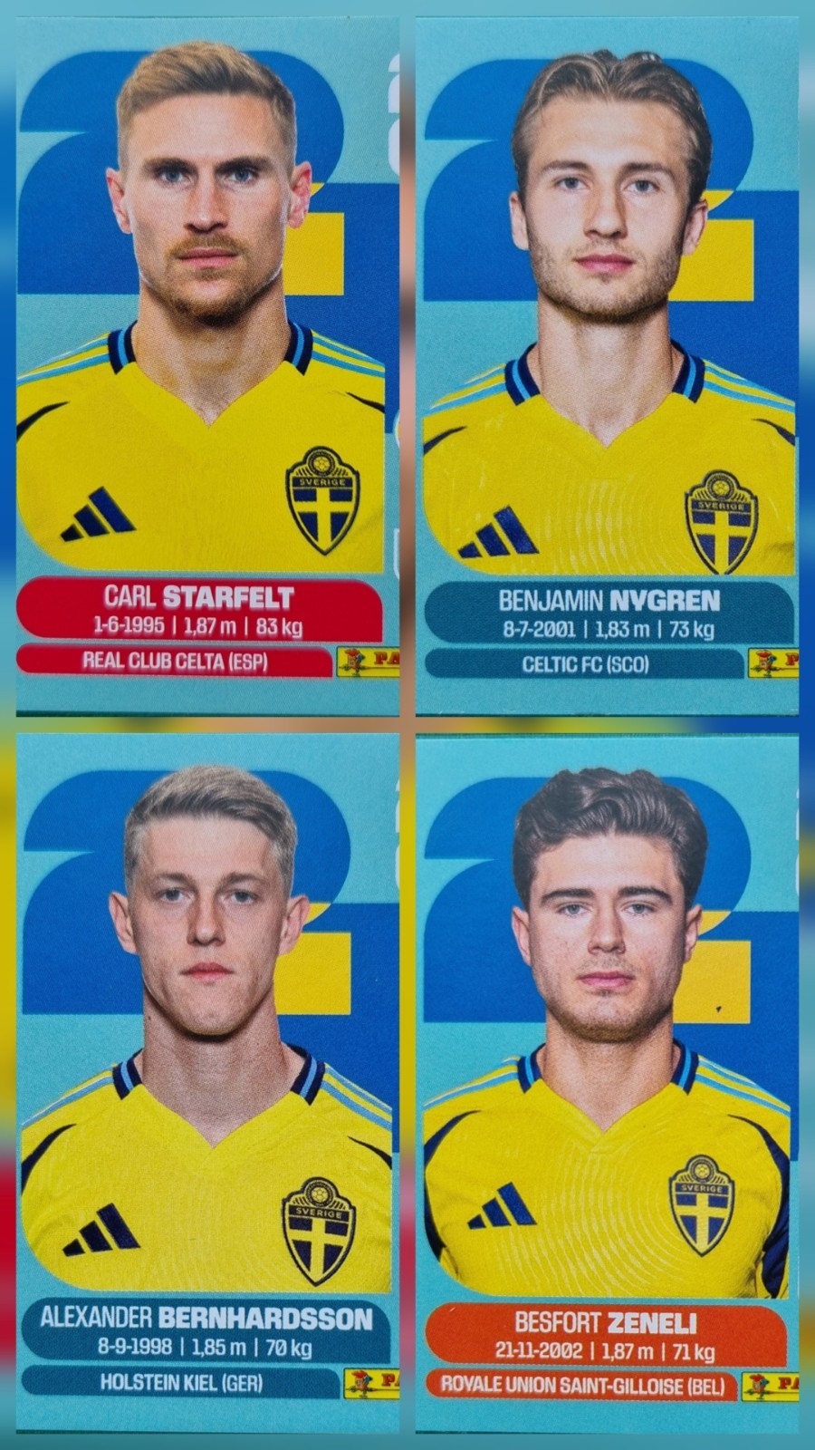 Panini World Cup 26 Parallels - All 4 Swedish Parallels in Set - FIFA World Cup 2026