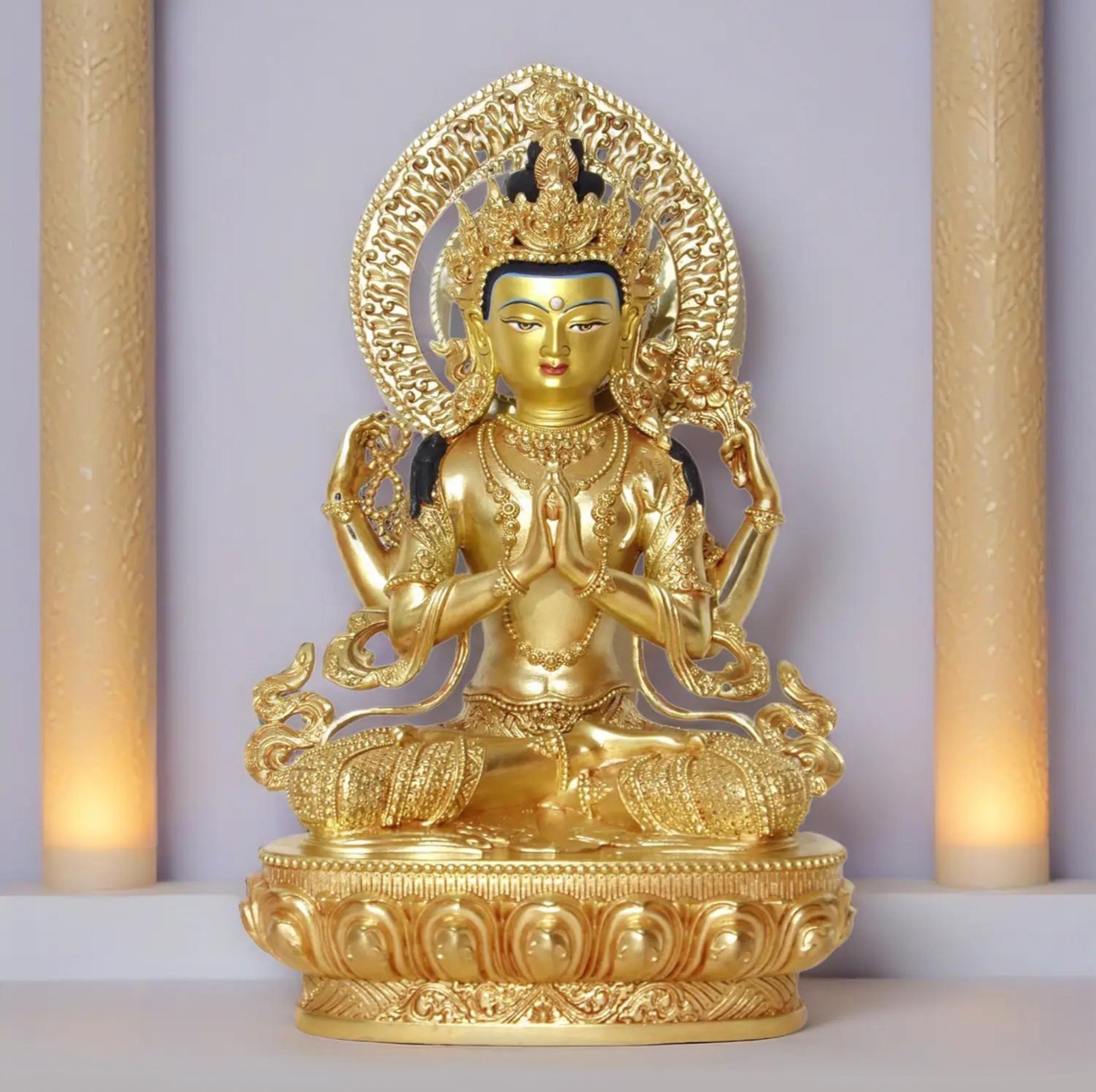 Avalokitesvara Buddha Statue Gilded Copper Tibetan Bodhisattva Compassion Deity