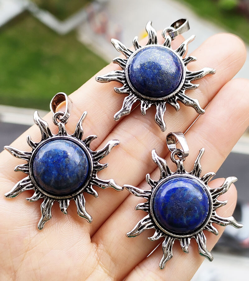 10pcs Lapis Lazuli Gems Sun Pendants Chakra Energy Reiki Healing Amulet