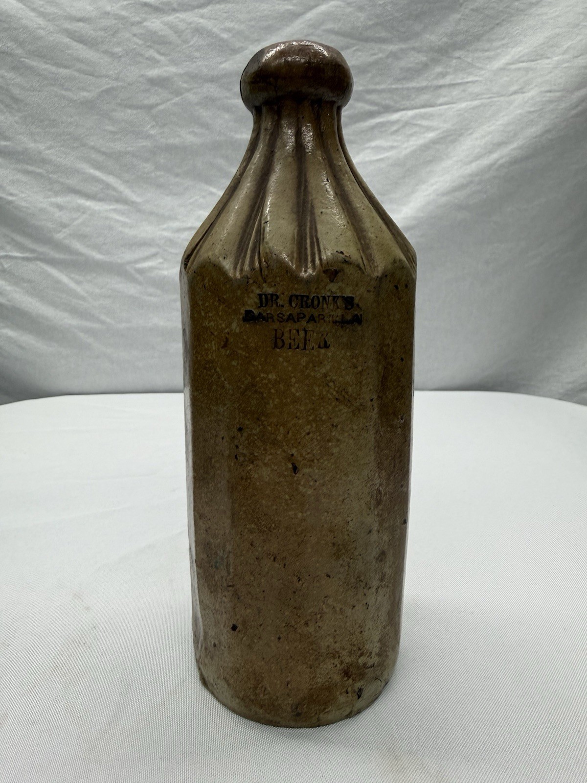 Antique 1870's Stoneware Panneled Beer Bottle, 