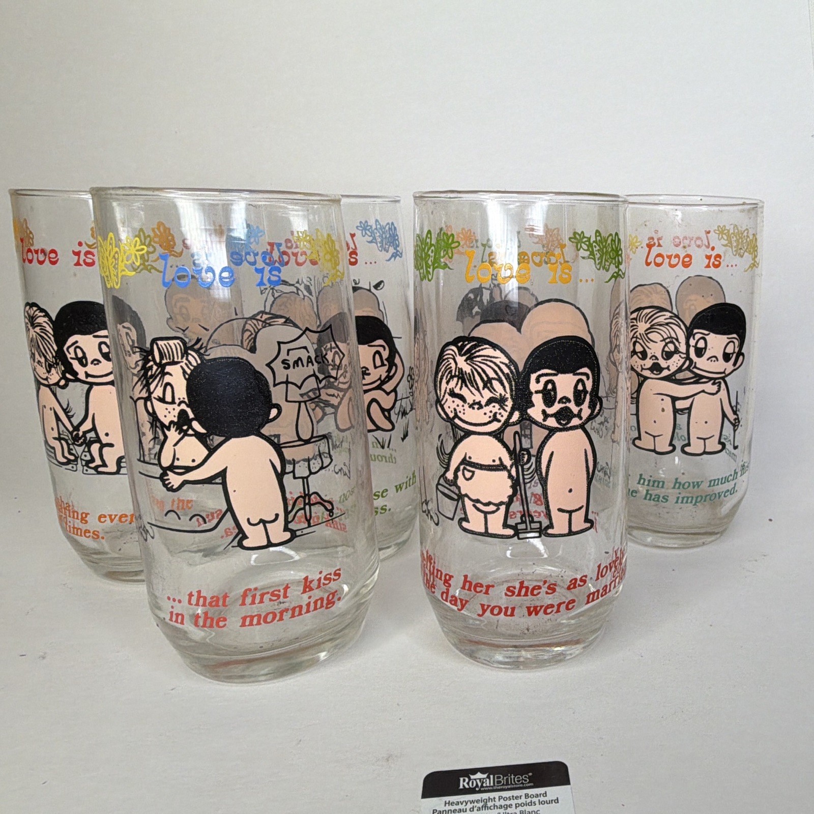 set of 6 Vintage Love Is. . . glasses; Kim Casali; Los Angeles Times 1970