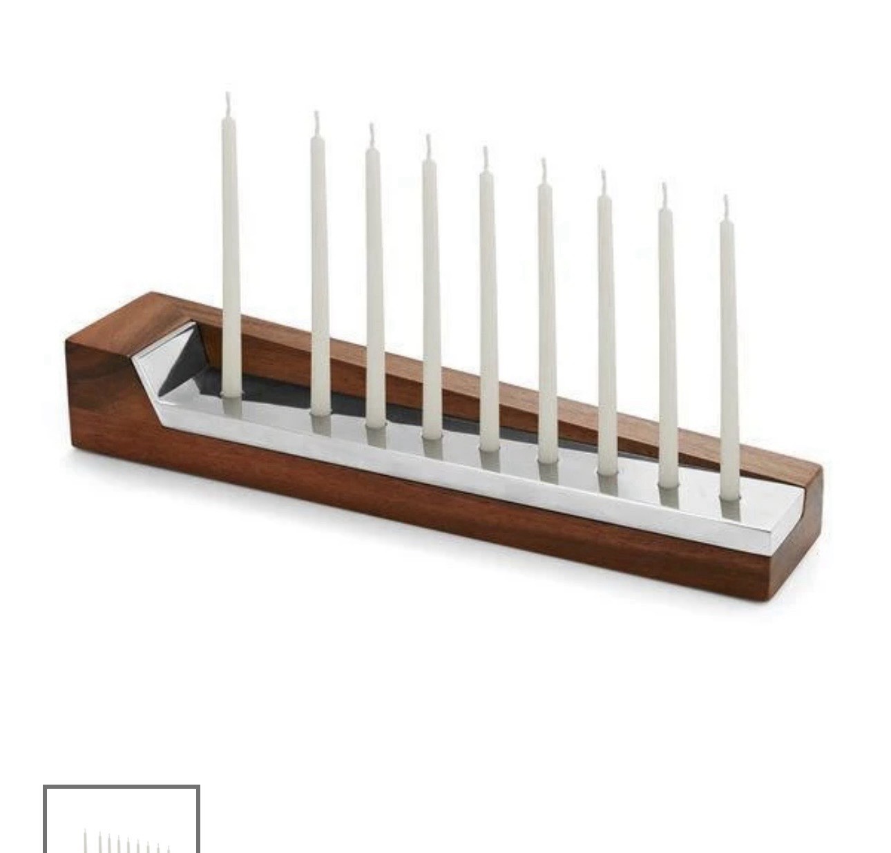 Nambe Geo Menorah made w/ Alloy and Acacia Wood - Designed by Mikaela Dorfel Nambe Geo Menorah made w/ Alloy and Acacia Wood - Designed by Mikaela Dorfel