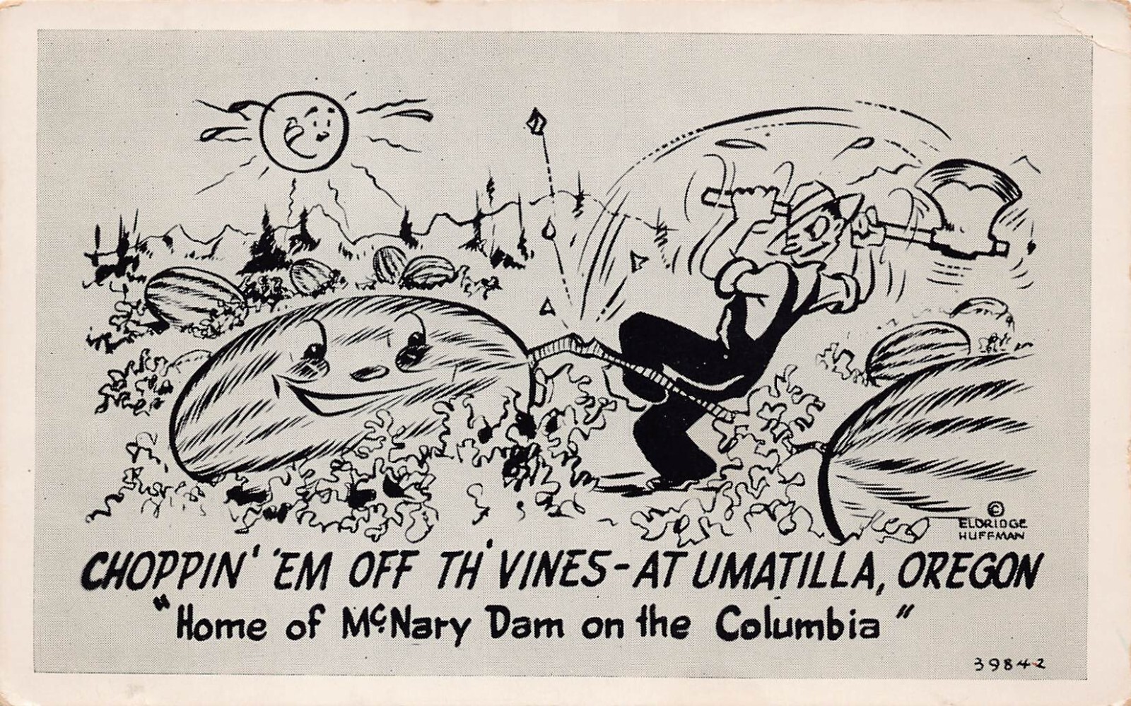 Eldridge Huffman Cartoon Comics Umatilla OR Oregon McNary Dam Vtg Postcard B45