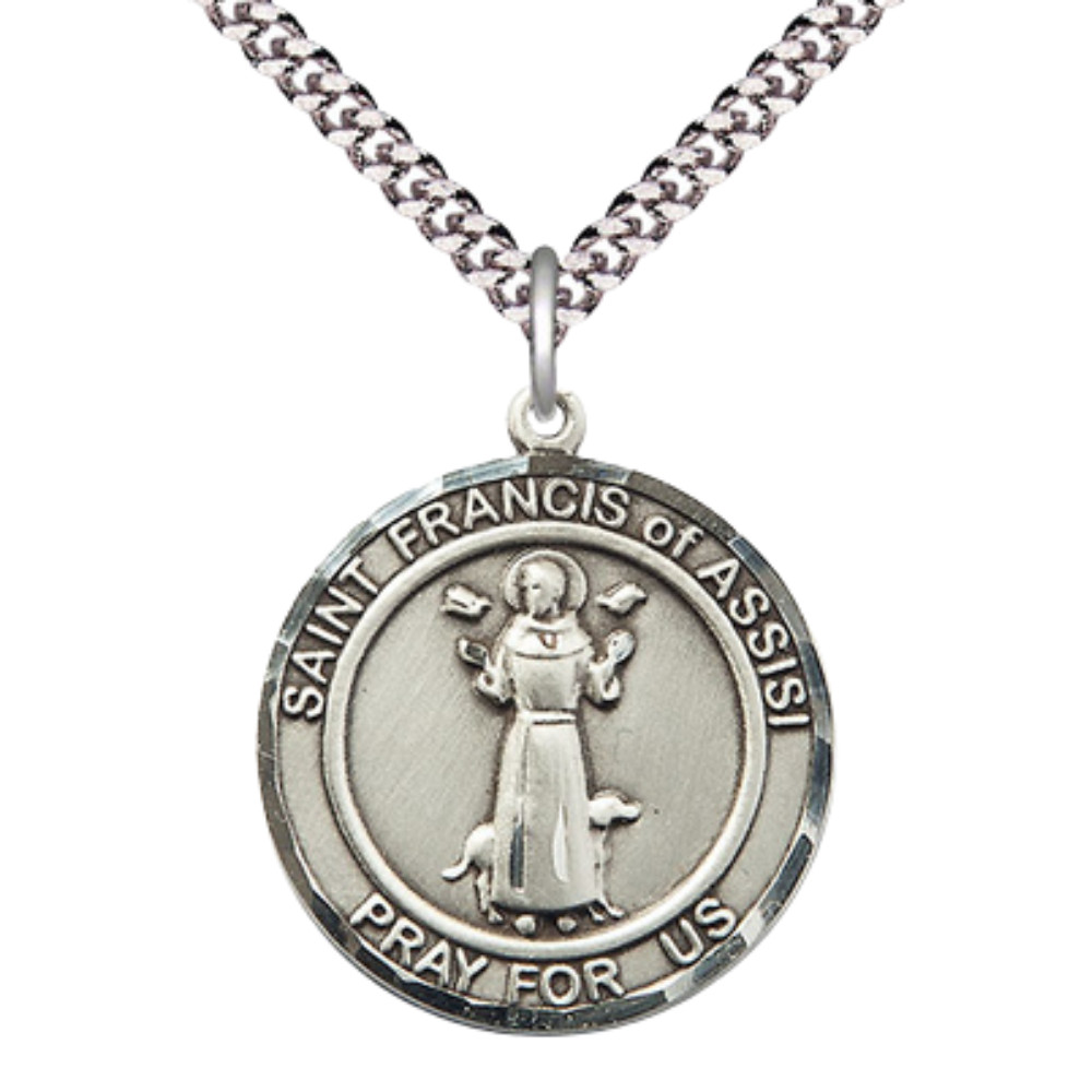Pewter Saint St Francis of Assisi Medal Pendant Necklace 24\